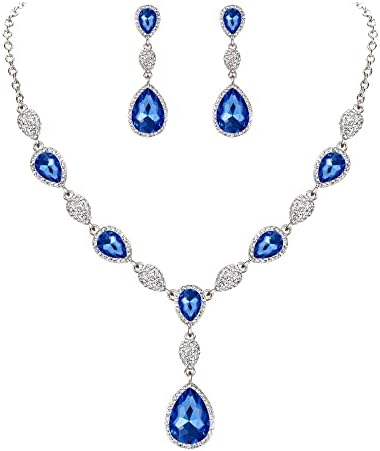 Clearine Wedding Bridal Cubic Zirconia Teardrop Y Necklace and Earrings Jewellery Set for Women