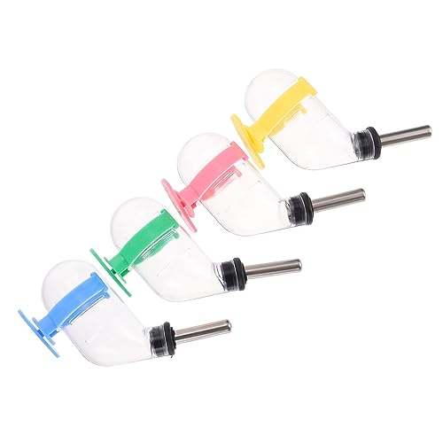 Happyyami 4Pcs Hamster Cage Water Feeder Transparent Hanging Dispenser for Small Pets Water Bottle with Ball for Guinea Pigs Easy to Clean and Refill