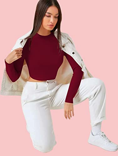 Image of Dream Beauty Fashion Women's Casual Round Neck Long Sleeves Stylish Crop Top - 17 inch Inches (Tee-Tally 02)