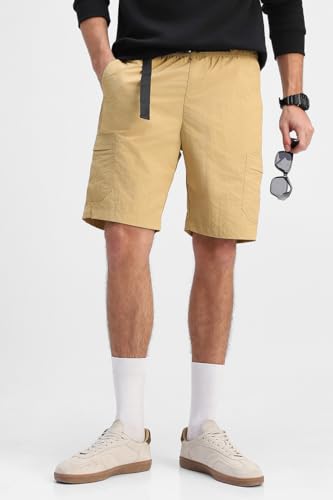 Image of SNITCH Men Casual Shorts | Regular Fit Mid Rise Solid Design | Lightweight 100% Nylon with Smooth Texture & Utility Pockets for Summer & Casual Wear