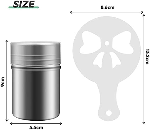 Coffee Sprinkles Powder Set,5.5cm*9cm/Stainless Steel Mesh Chocolate Shaker Duster,with 16 Coffee Stencils for DIY Cappuccino Coffee,Lcing Sugar Cocoa Flour & Latte Coffee (Small)