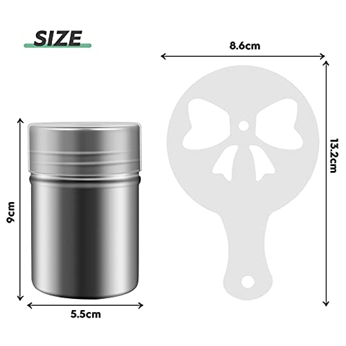 Stainless Steel Coffee Sprinkles Powder Set with 16 Stencils, Chocolate Shaker Duster, Dimensions 5.5cm x 9cm - Image 2