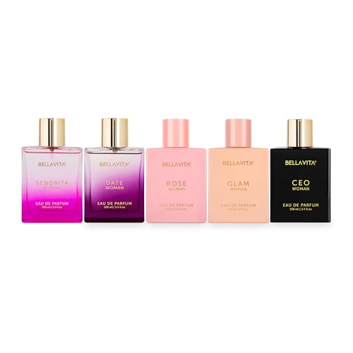 Bella Vita Luxury Everready Floral, Woody, Musky Liquid Perfume Combo, 5 Premium Long Lasting Fragrance Of Rose, Glam, Senorita, Date, Ceo Women Scent, 100 Ml Each