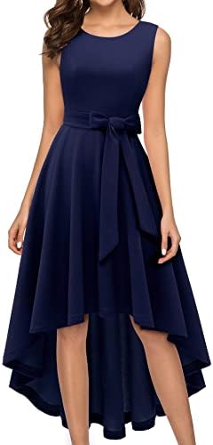 BeryLove Prom Dress Wedding Guest Dresses for Women Modest Homecoming Dresses Formal Dresses Petite Dresses for Women Sleeveless Midi Cocktail Party Dress 8035 Navy S