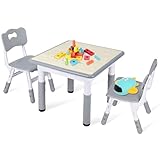 7 niveaux de réglage de la hauteur pour les enfants qui grandissent : la table pour enfants est réglable en continu de 48 à 60 cm (7 niveaux), les chaises pour enfants de 52 à 56 cm (3 niveaux). Ainsi, l'ensemble grandit avec votre enfant pendant de nombreuses années et encourage les petits à une position assise saine et droite pour les enfants.