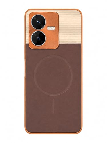 Image of Bintage Mac Safe Design Hard Slim Back Case | Soft Border Camera Protect | Dual PU Leather Finish Back Cover Compatible for Vivo Y22 4G / Vivo Y22s 4G - White & Cherry Brown