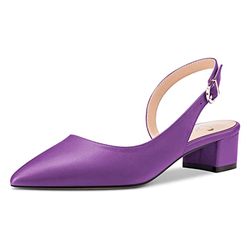 Escarpins slingback violets à petit talon bloc de 3.5 cm de style classique chic pour femmes