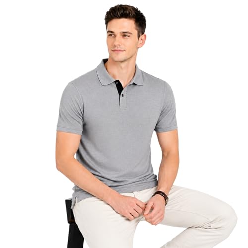 Image of Men's Solid Polo T-Shirt | Short Sleeve | Regular Fit | Soft Breathable Fabric | Casual & Smart Wear | Button Placket Collar Top |