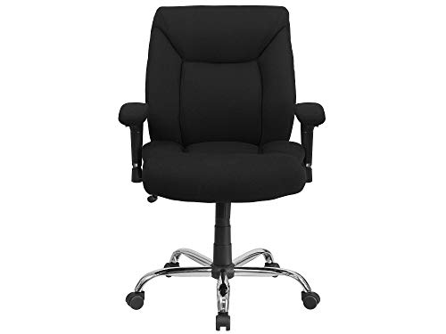 Flash Furniture Hercules Series Big & Tall - Silla de Oficina ergonómica giratoria de 400 Libras con Asiento Profundo y Brazos Ajustables, Metal, Tela Negra, Juego de 1