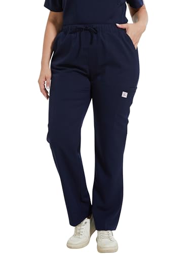 JONATHAN UNIFORM Pantalón Sanitario Mujer 6 Bolsillos con Cintura Elástica para Médico Dentista Enfermeros Limpieza (Azul Marino, L)