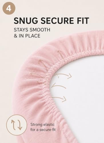 Image of 3-Pack Organic Muslin Bassinet Fitted Sheets, Compatible with Halo, Snoo, Graco, Dream On Me, Delta, and Other Standard Size Bassinets - Fits Oval, Hourglass, & Rectangle Shapes (32 x 16 x 4 Inches)