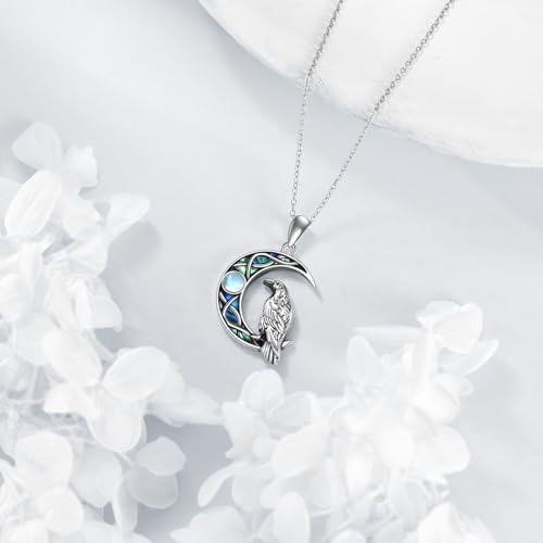 Raven Necklace 925 Sterling Silver Moonstone Abalone Shell Moon Crow Necklace Raven Jewelry Gift for Women4