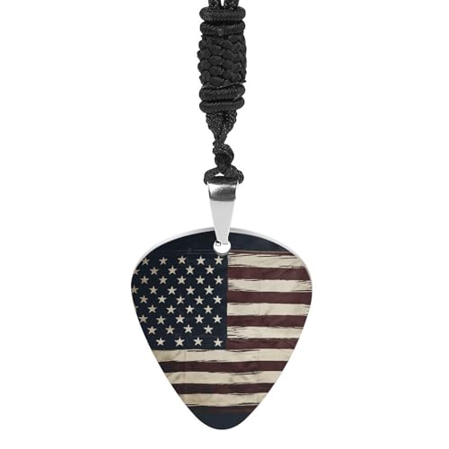 Collier médiator guitare drapeau américain, l'accessoire rock de vos soirées