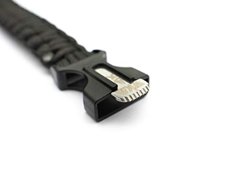 WIKA Survival Armband, Paracord, Feuerstein, Schaber, Signalpfeife, größenverstellbar (Schwarz)