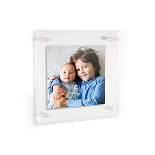 ArtToFrames Floating Acrylic Frame for Pictures Up to 12x12 inches (Full Frame is 16x16) with White Standoff Wall Mount Hardware, Acrylic-109-12x12-73