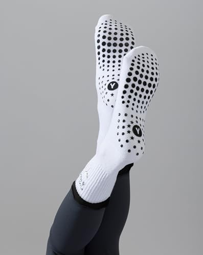 Image of Yawlsow Cute Pilates Grip Socks for Women Ruffle Frilly Yoga Socks Non Slip Cotton Crew Grippy Sock for Barre Workout