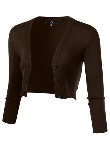 Image of Allsense Women's Cropped Bolero Shrug Cardigan | 3 /4 Sleeve, Button Down, Lightweight Knit Sweater