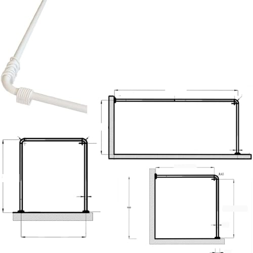 Universal Winkelstange, DUSCHVORHANGSTANGE, Duschvorhang/Winkel, U und L - Form Stange Farbe Weiß inkl. Ringe