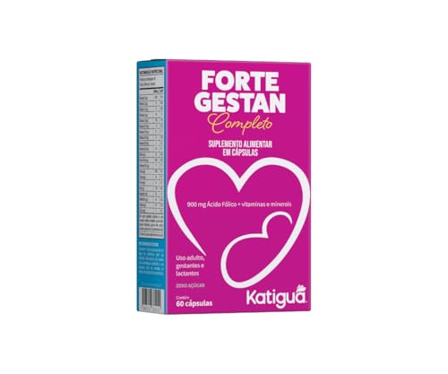 Katiguá, Fortegestan Pré-natal completo, com vitaminas e minerais, Sem sabor, Para mulheres, 60 Cápsulas rígidas • 30 doses, Rosa