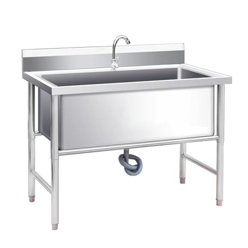 Lavello commerciale a vasca singola con Rubinetto,Lavello multiuso in piedi,Lavello Cucina Commerciale Mobile,Vano lavabo Indipendente con Supporto (100cm/39.4 inches)