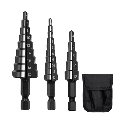 Buhdjfnke Juego de Brocas Escalonadas con Ranura Recta HSS, Cortador de Agujeros de Metal y Madera, 3 Uds., 3-12mm, 4-12mm, 4-20mm