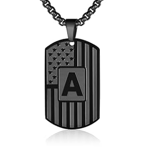 Initial A-Z Necklace for Men American Flag Dog Tag A-Z Pendant Stainless Steel Chain 22+2 Inches Personalized Patriotic Jewelry for Men