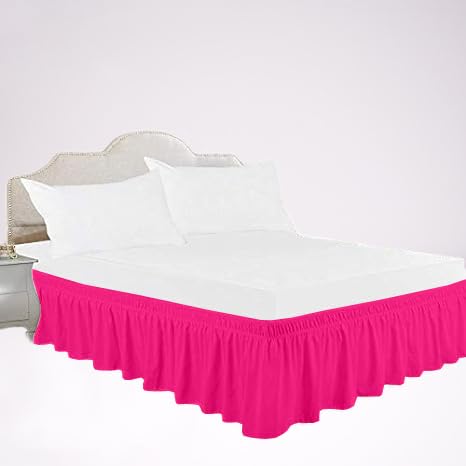 Wrap Around Ruffled Bed Skirt With Adjustable Elastic Belt 10 inch Drop Easy Fit Wrinkle Free Bedskirt Dust