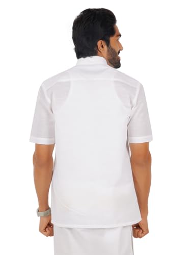 Image of RAMRAJ COTTON Men White Solid Half Sleeve Cotton Shirt