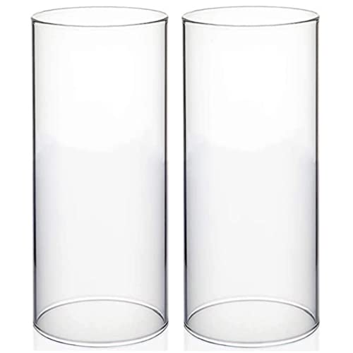 Set mit 2 zylindrischen Kerzenhaltern aus Glas, Kerzenhalter aus Glas ohne Boden, transparenter Kerzenhalter Hurricane für Säule, großes offenes Rohr, Durchmesser 7,5 cm, Höhe 15,2 cm