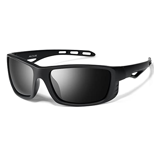 AVDLAB Polarized Wrap Around Sunglasses UV400 Protection Cycling Goggles Women Men Running Sport AB2206(Black/Grey)