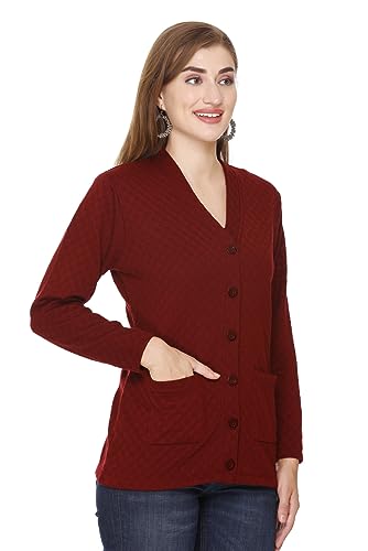 Image of Women's Woolen V-Neck Cardigan - Heavy Daffodil Fabric Winter Wear Acropoly Wool Cardigan for Women