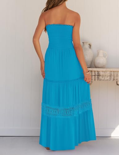 Image of ZESICA Women's 2026 Summer Boho Maxi Dresses Strapless Off Shoulder Lace Flowy A Line Beach Vacation Long Sundress