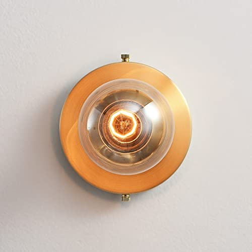 Image of BRIGHTTIA Luna Uno 1-Light Wall Sconce - Mid Century Industrial Modern Flush Mount Fixture for Wall & Ceiling - Minimalist Lamp for Bathroom and Small Spaces - Brushed Gold (BC0026-1G)