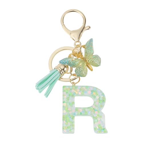 CAPASTEC Llavero Llavero para Chicas Colgante de Llave con Letra R Llavero de Mariposa con Letras Iniciales Regalo de Llavero para Mujeres Verde Claro