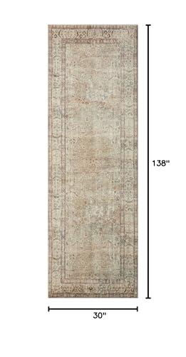 Loloi Margot Collection MAT-01 Antique/Sage 2'-6" x 11'-6" Runner Rug, No-Shed Easy Clean Large Patterned Area Rug for Living Room, Bedroom, Dining Area