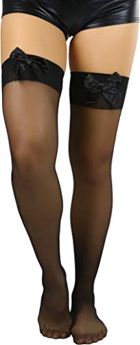 Image of ToBeInStyle Women's Opaque Long Thigh High Stockings w /Decorative Front Satin Bow