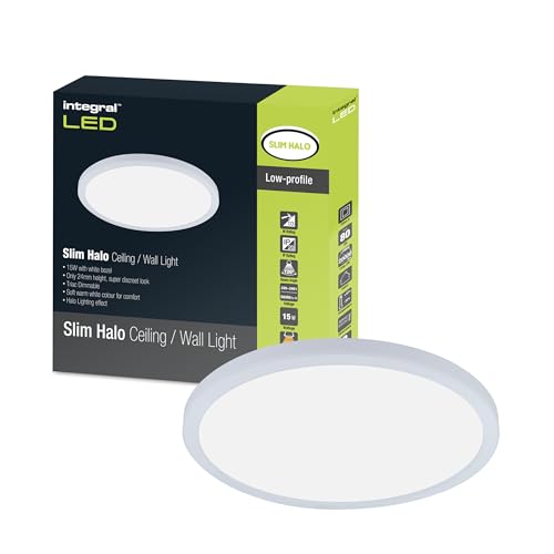 Image of Integral LED 15W 1300LM Dimmable Halo Ceiling and Wall Light | 241mm Diameter | Modern Super-Slim Circular Design | White Bezel | Ideal for Bedroom, Kitchen, Living Room, Study and Corridor