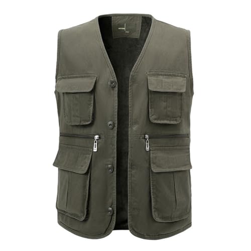 Chaleco de algodón para hombre con forro polar y multibolsillos para camping