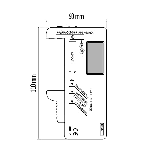 EMOS UNI accutester, accutester, accutester, digitaal met LCD-display, voor AA, AAA, C, D, 9 V, knoopcelbatterijen - Afbeelding 7