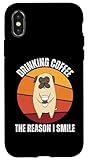 Installation facile Coque pour iPhone X/XS Carlin mignon vintage boit du café The Reason I Smile