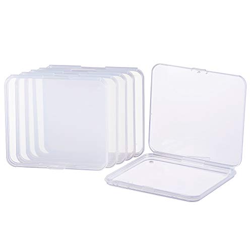 BENECREAT 6 Pack 4.9x4.4x0.43 Inches Rectangle Clear Plastic Bead Storage Containers Box Drawer Organizers with Lid for Beads Cards and Other Craft Accessories