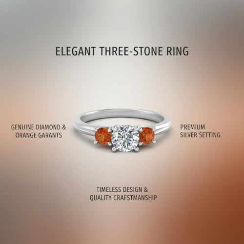 Image of Choose Your Gemstone Classic Three Stone Ring 925 Sterling Silver Round Shape 3 Stone Engagement Rings Everyday Jewelry Wedding Jewelry Handmade Gifts for Wife US Size 4 to 12