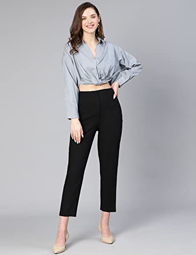 Image of oxolloxo Women Stripe Print Open Collared Cotton Crop Shirt