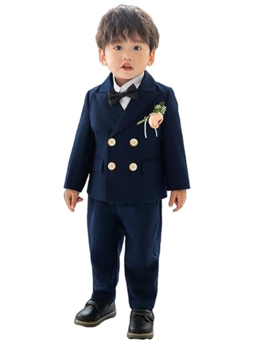 Costume 3 pièces garçon chic ensemble tuxedo cérémonie avec gilet et veste croisée Kromoc
