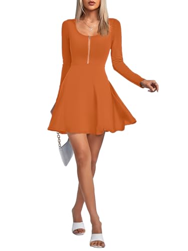 Image of Umenlele Women's Scoop Neck Long Sleeve Dresses Casual Flowy Swing Mini Short Wrap Skater Dress