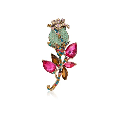 Image of YOQUCOL Elegant Cubic Zirconia Crystal Rhinestone Red Rose Shape Brooch Pin for Women Grils
