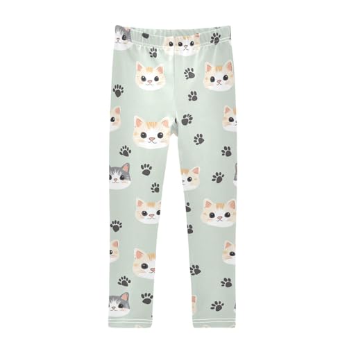 Cute Cat Girls' Leggings Toddler Doodles Cat Paws Kids Yoga Pants Dance Active Tights 4T