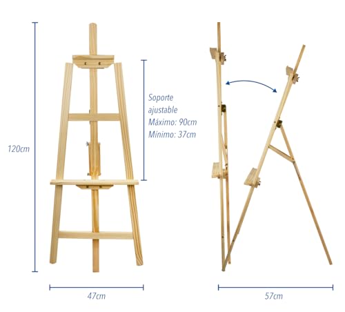 CHELY INTERMARKET Caballete Madera 120 CM Natural Caballete Plegable Para Pintura Lienzo Profesional Artistas Niños Adultos Acrílico Óleo Acuarela Trípode Soporte Portátil Estudio Manualidades - imagen 3