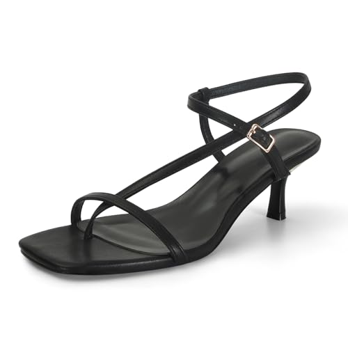 SOVANYOU Womens Strappy Kitten Heel Thong Sandals Square Open Toe Flip Flop Ankle Strap Heels