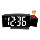 Generico Sveglia proiettore digitale, Display chiaro ora data calendario temperatura, Luminosità regolabile ricarica USB, Orologio comodino per camera dormitorio comodino studenti donne uomini